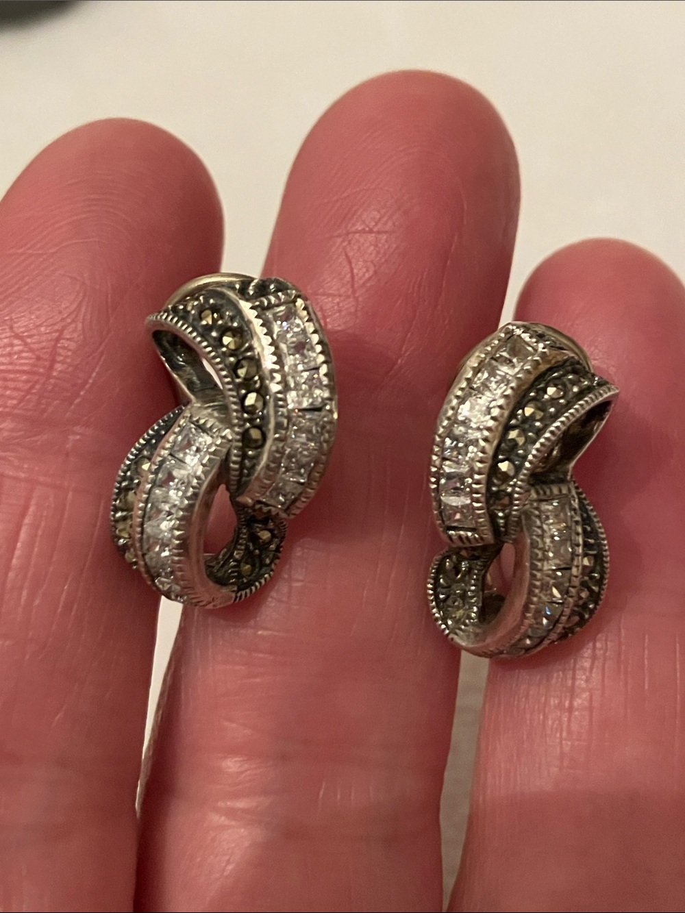 Vintage Judith Jack Sterling Marcassite Crystal Stud Earrings